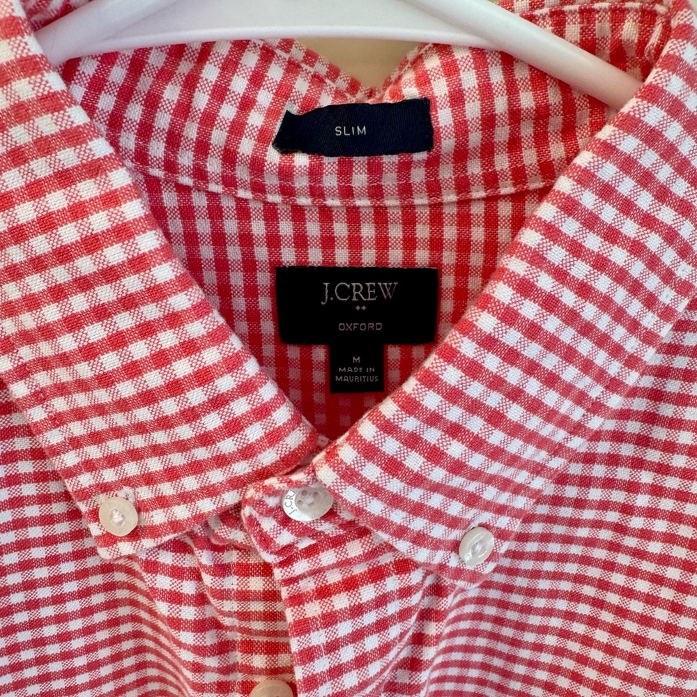 J. Crew White and Pink Casual Button Down Shirt